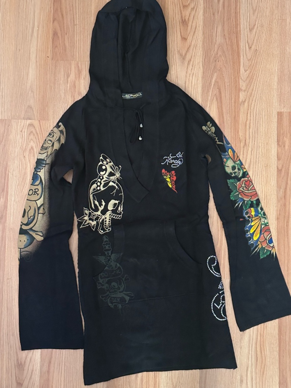 Black Tattoo-Print Hoodie